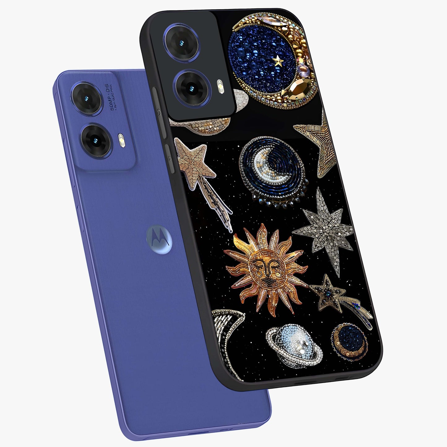 Celestial Gem Constellations Glass Case displayed in angled mockup highlighting gemstone inspired constellation design.