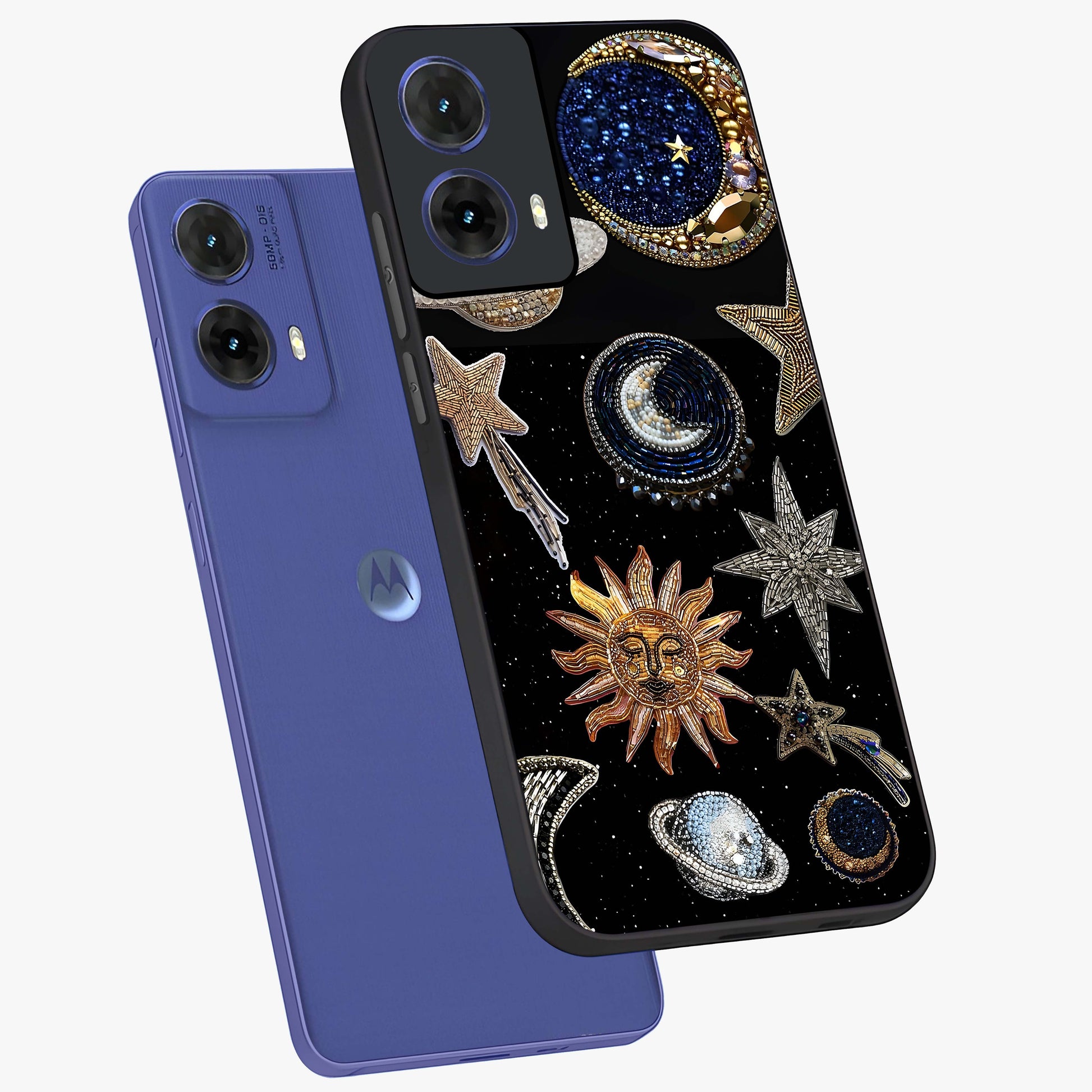 Celestial Gem Constellations Glass Case displayed in angled mockup highlighting gemstone inspired constellation design.