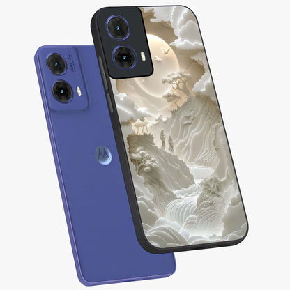Celestial Origami Glass Case displayed in angled mockup highlighting geometric origami design with cosmic aesthetic theme.