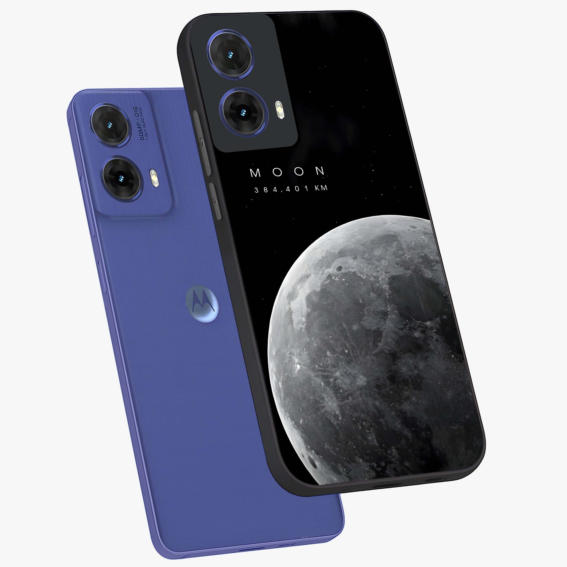 Cosmic Moon Glow Glass Case displayed in angled mockup highlighting celestial moon design with cosmic aesthetic theme.