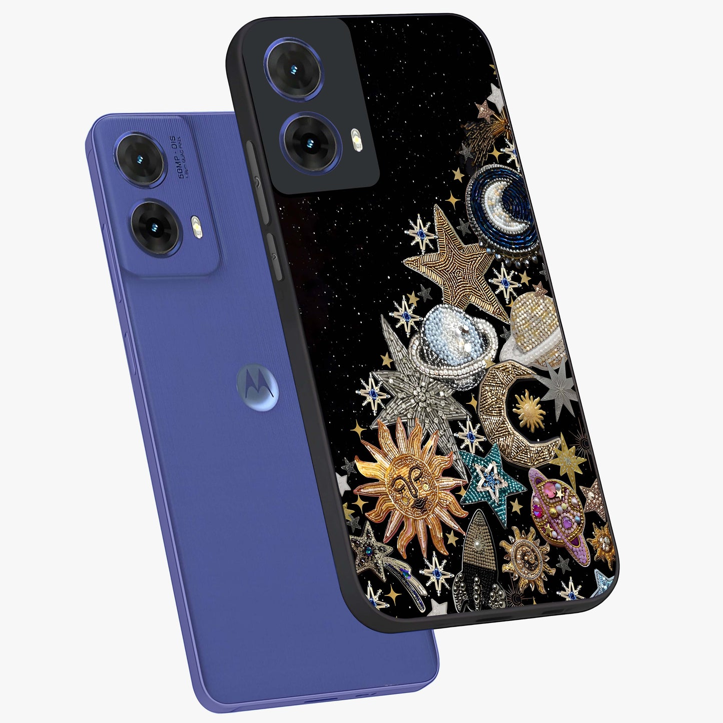 Cosmic Sparkle Dreams Glass Case displayed in angled mockup highlighting dreamy star sparkle design with celestial aesthetic.