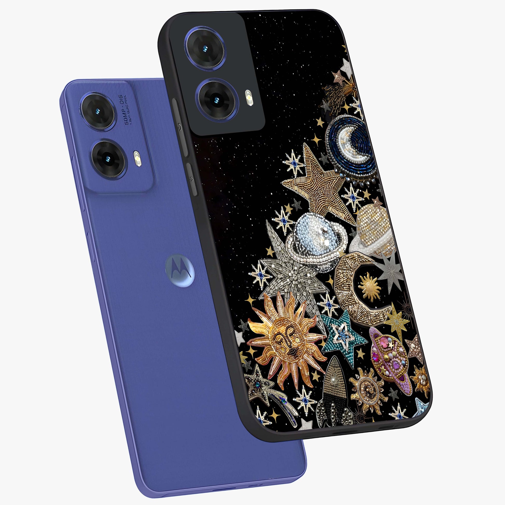 Cosmic Sparkle Dreams Glass Case displayed in angled mockup highlighting dreamy star sparkle design with celestial aesthetic.