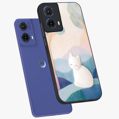 Cotton Dream Cat Glass Case displayed in angled mockup highlighting cute feline illustration with pastel aesthetic style.