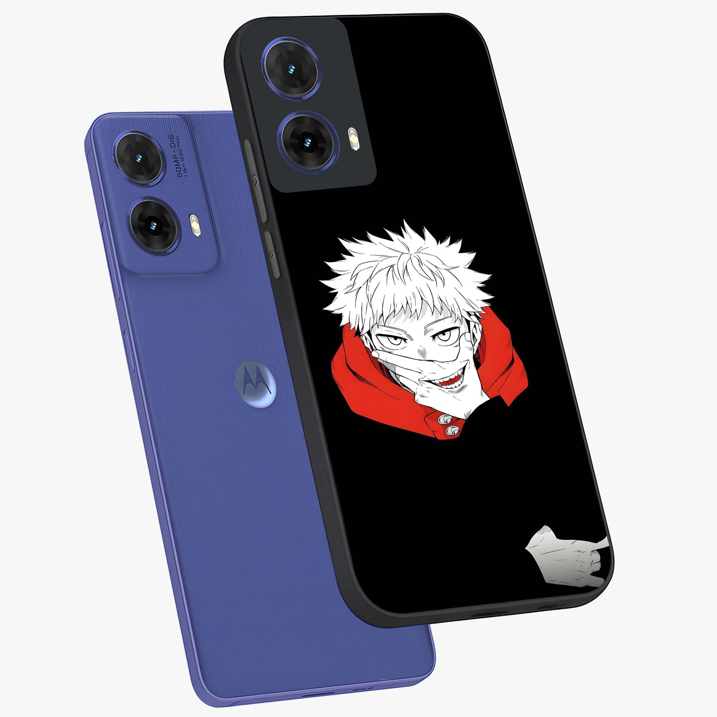 Crimson Chaos Smile Glass Case displayed in angled mockup highlighting edgy crimson smile design with graphic aesthetic.
