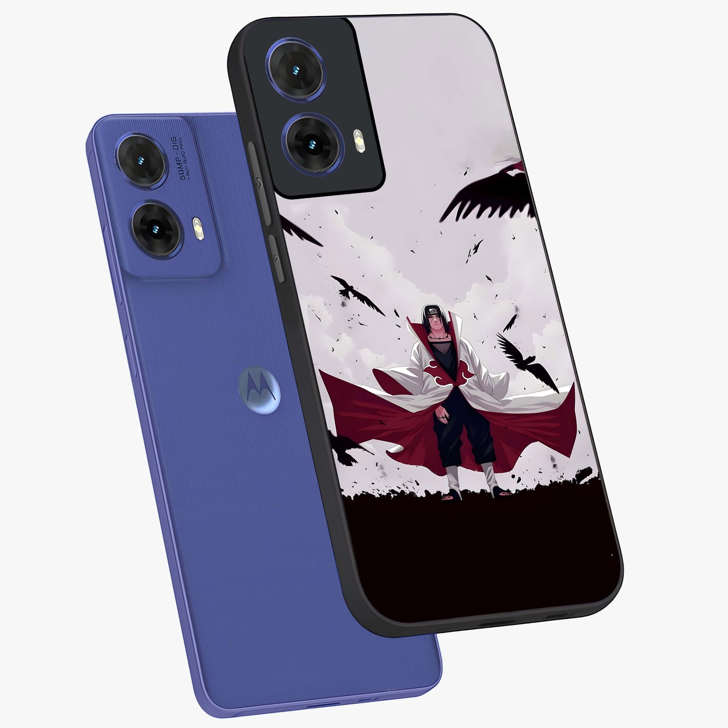 Crimson Crow Ascension Glass Case displayed in angled mockup highlighting powerful crow illustration with dark crimson aesthetic.
