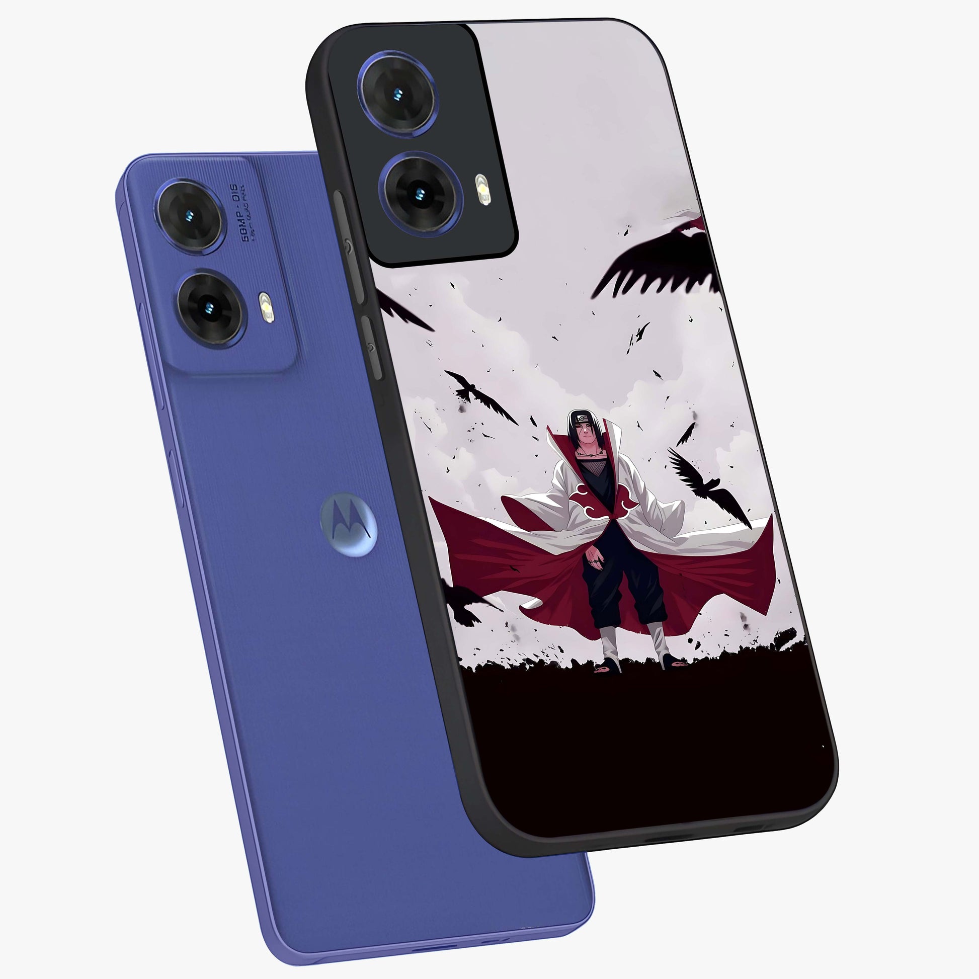 Crimson Crow Ascension Glass Case displayed in angled mockup highlighting powerful crow illustration with dark crimson aesthetic.