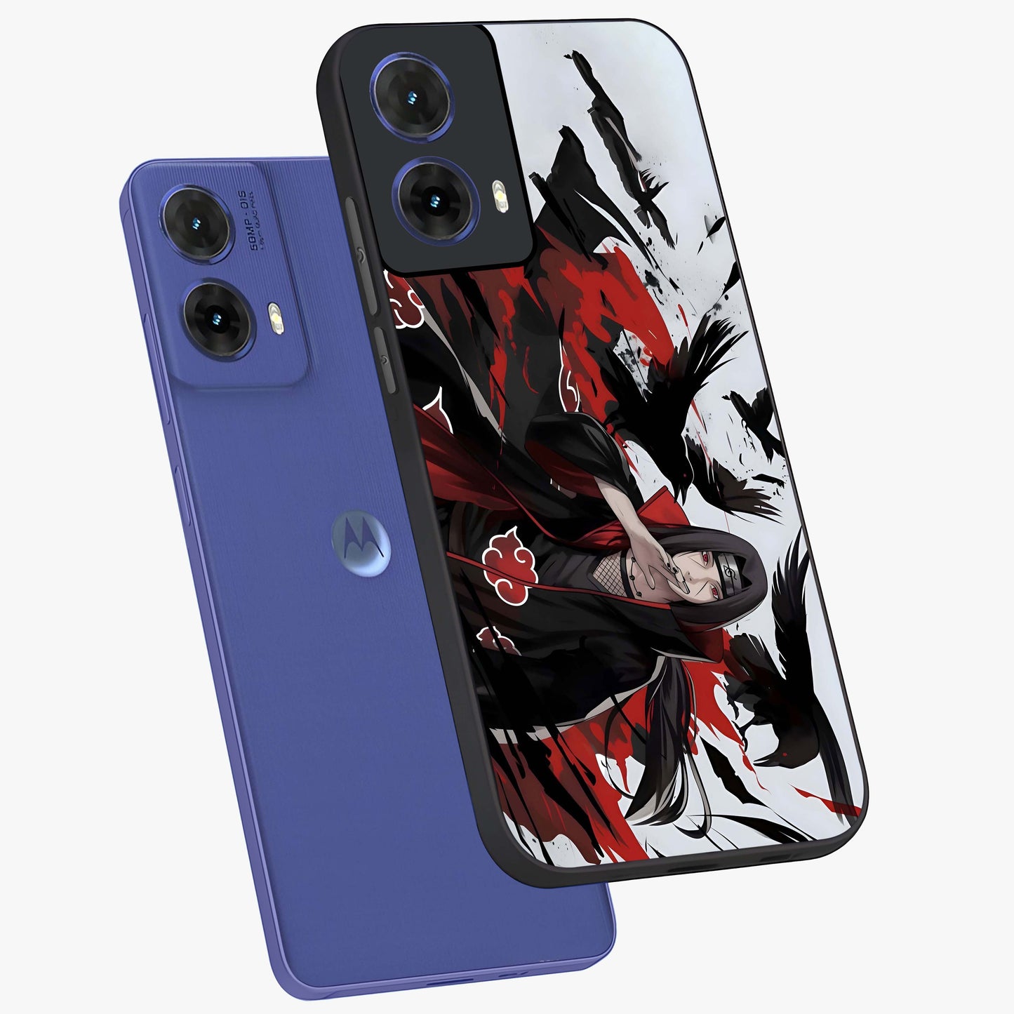 Crimson Crow Illusion Glass Case displayed in angled mockup highlighting mysterious crow graphic with dark aesthetic style.