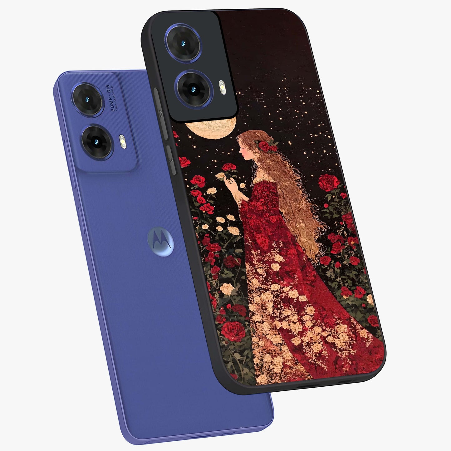 Crimson Dreams Glass Case displayed in angled mockup highlighting soft crimson aesthetic design with artistic theme.