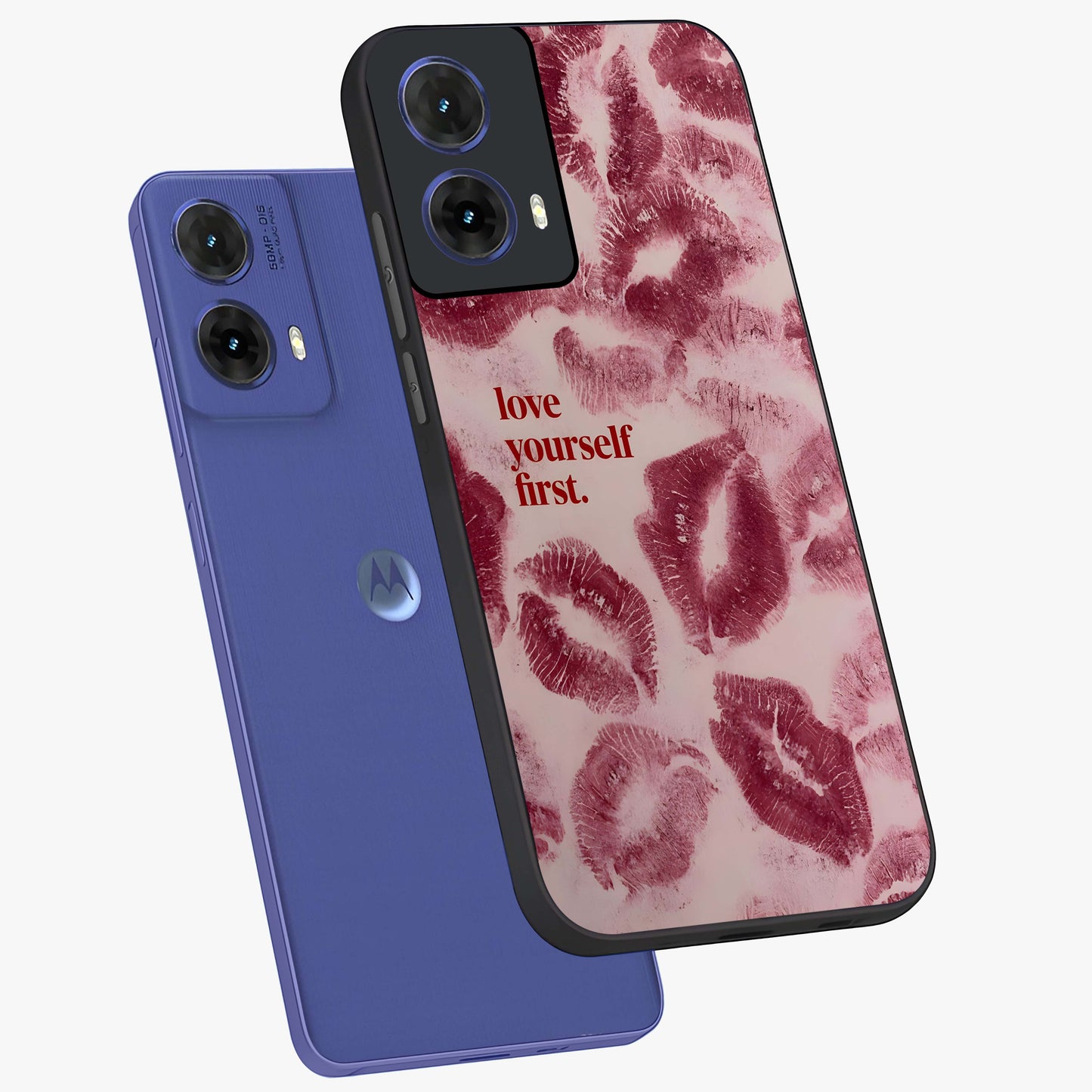 Crimson Kiss Love Glass Case displayed in angled mockup highlighting bold love inspired design with modern aesthetic style.