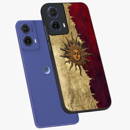 Crimson Sun Majesty Glass Case displayed in angled mockup highlighting majestic crimson sun design with bold aesthetic style.