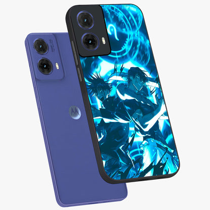 Cursed Energy Clash Glass Case displayed in angled mockup highlighting powerful battle inspired graphic with anime style aesthetic.