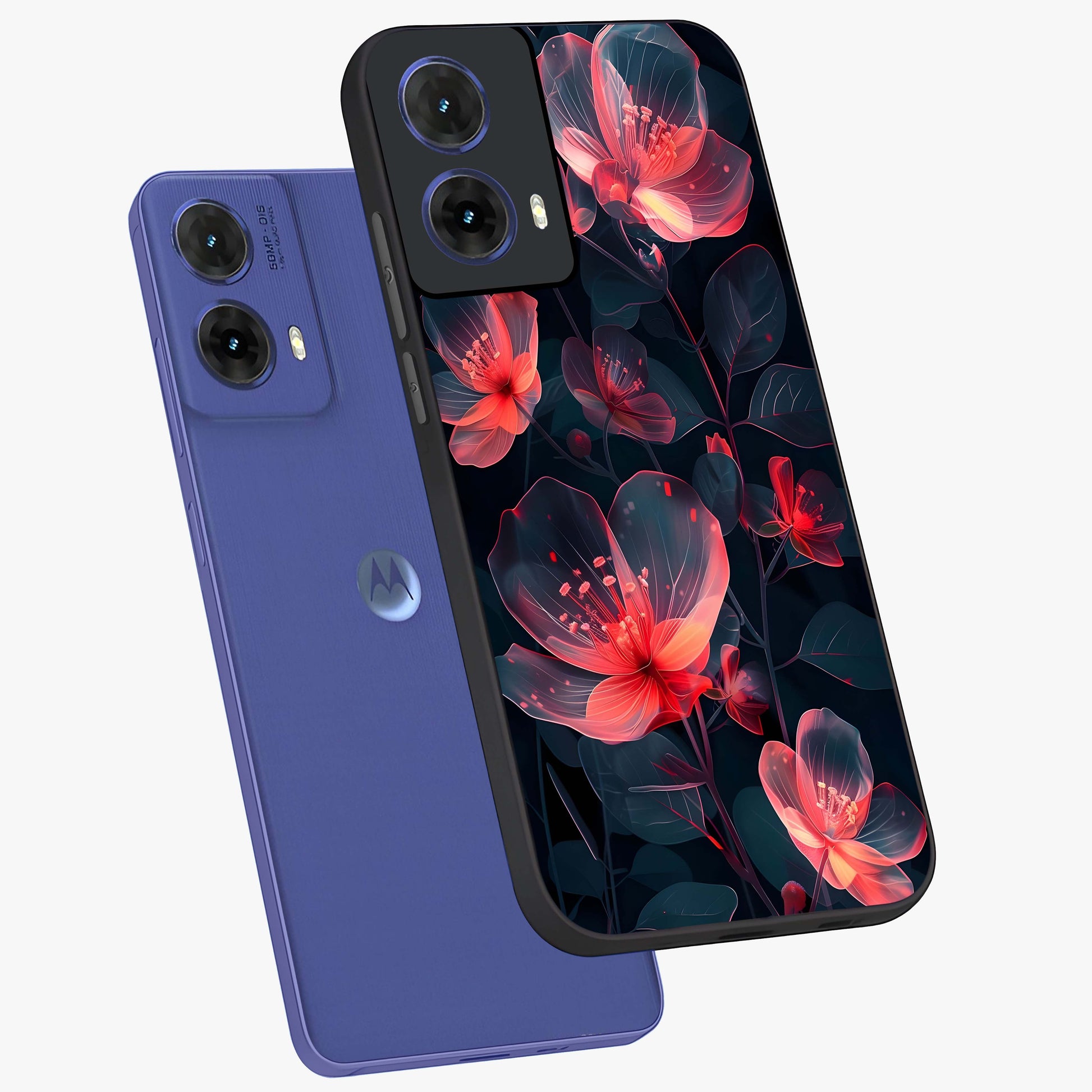 Dark Shade of Flower Glass Case displayed in angled mockup highlighting moody floral illustration with aesthetic dark tones.