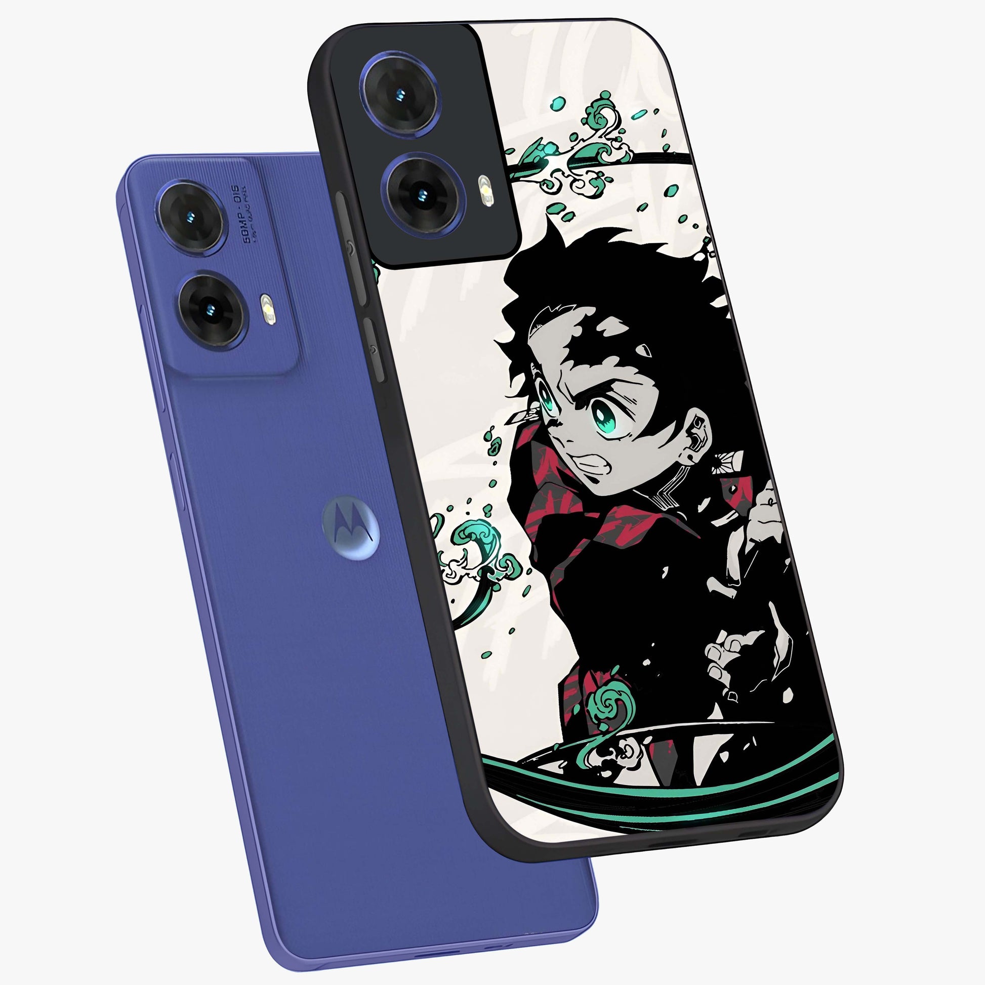 Demon Slayer Glass Case displayed in angled mockup highlighting dramatic anime character design with action aesthetic.