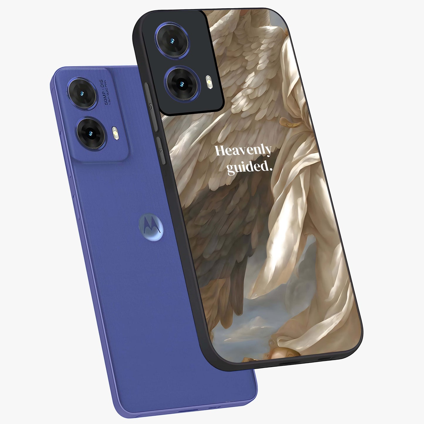 Divine Winged Grace Glass Case displayed in angled mockup highlighting graceful wing design with divine aesthetic style.