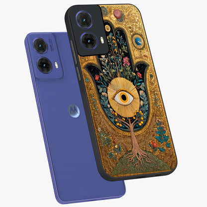 Ethereal Evil Eye Glass Case displayed in angled mockup highlighting protective evil eye symbol with spiritual aesthetic design.