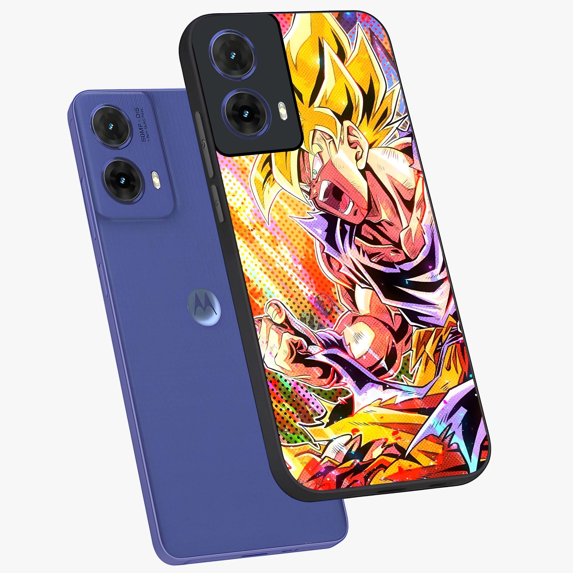 Firing Goku Glass Case displayed in angled mockup highlighting dynamic anime character design with action aesthetic.