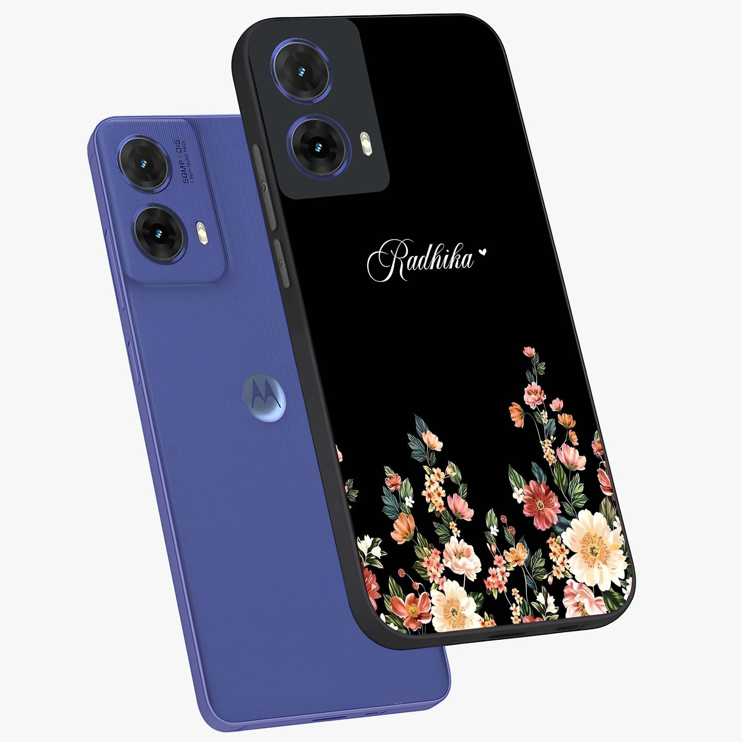 Floral Design With a Custom Personalized Name Glass Case displayed in angled mockup highlighting elegant floral pattern with custom name feature.