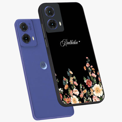 Floral Design With a Custom Personalized Name Glass Case displayed in angled mockup highlighting elegant floral pattern with custom name feature.
