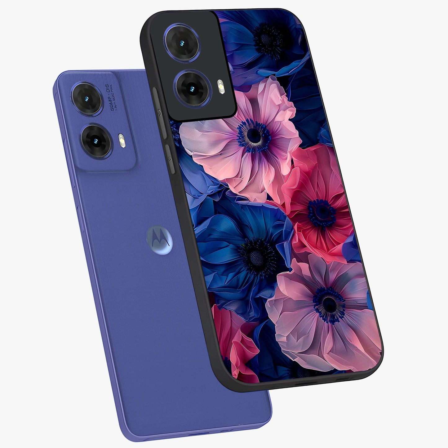 Flower Paper Art Pattern Glass Case displayed in angled mockup highlighting layered paper flower design with artistic aesthetic.
