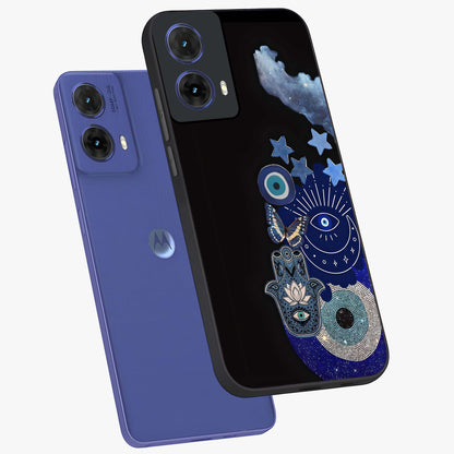 Galactic Charm Cluster Glass Case displayed in angled mockup highlighting luminous galaxy inspired design with dreamy aesthetic.