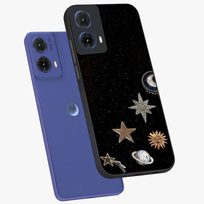 Galactic Charm Glow Glass Case displayed in angled mockup highlighting luminous galaxy inspired design with dreamy aesthetic.