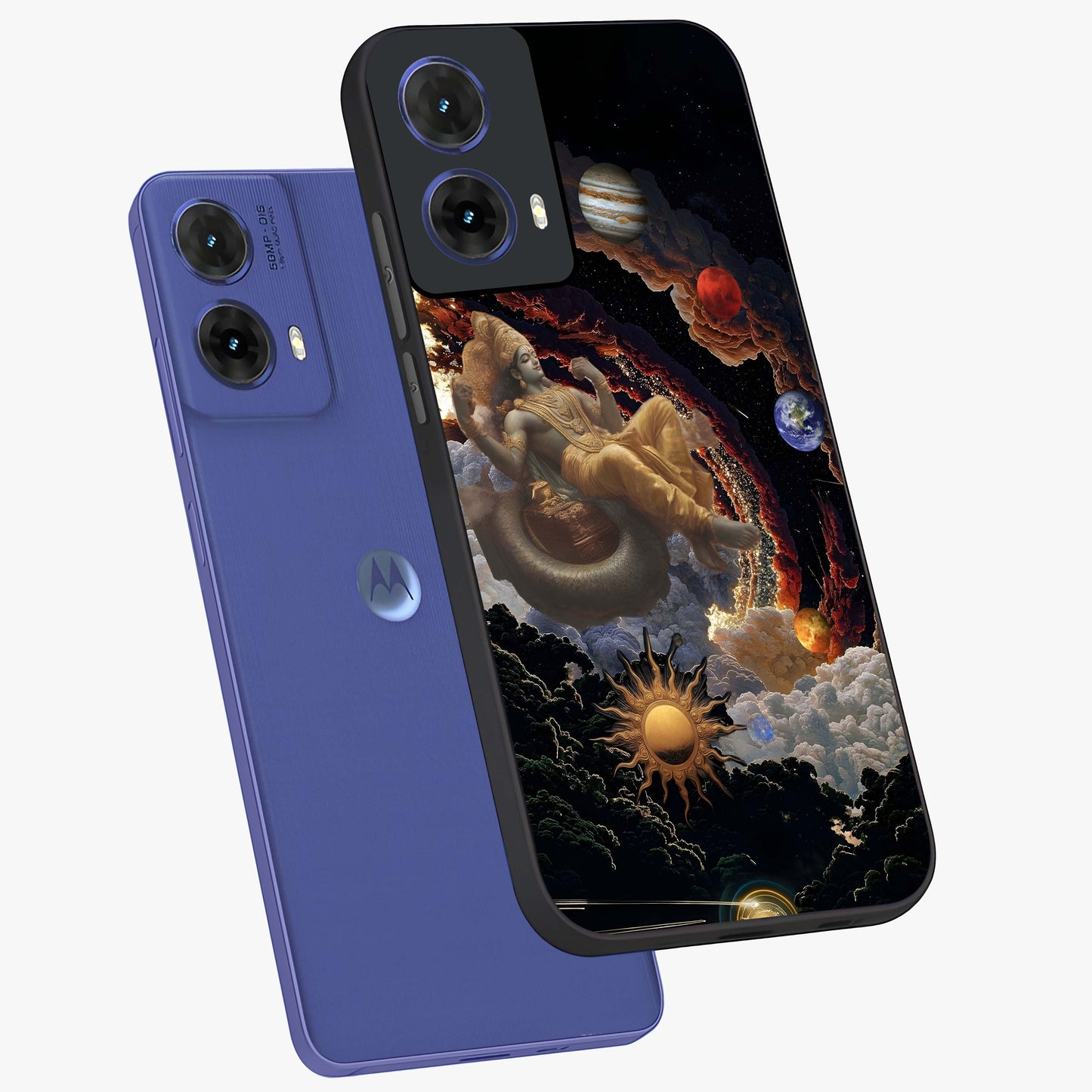 Galactic Divine God Glass Case displayed in angled mockup highlighting powerful celestial deity illustration with galactic aesthetic.