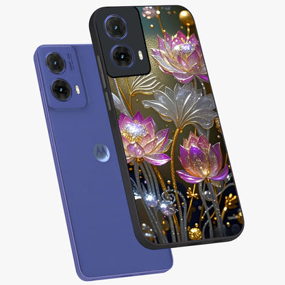Golden Floral Majesty Glass Case displayed in angled mockup highlighting elegant flower design with royal golden aesthetic.