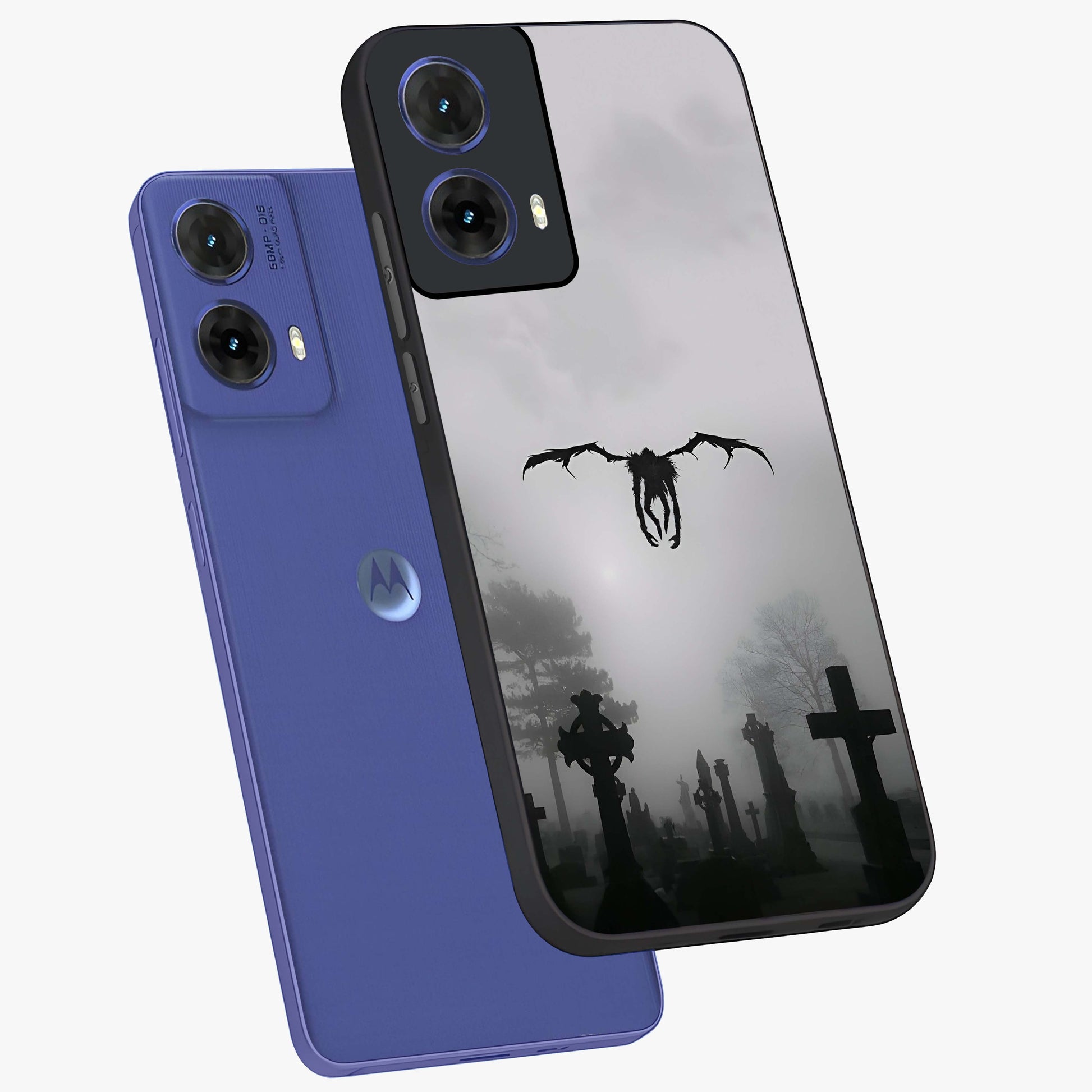 Graveyard Shadow Descent Glass Case displayed in angled mockup highlighting eerie shadow illustration with gothic aesthetic.