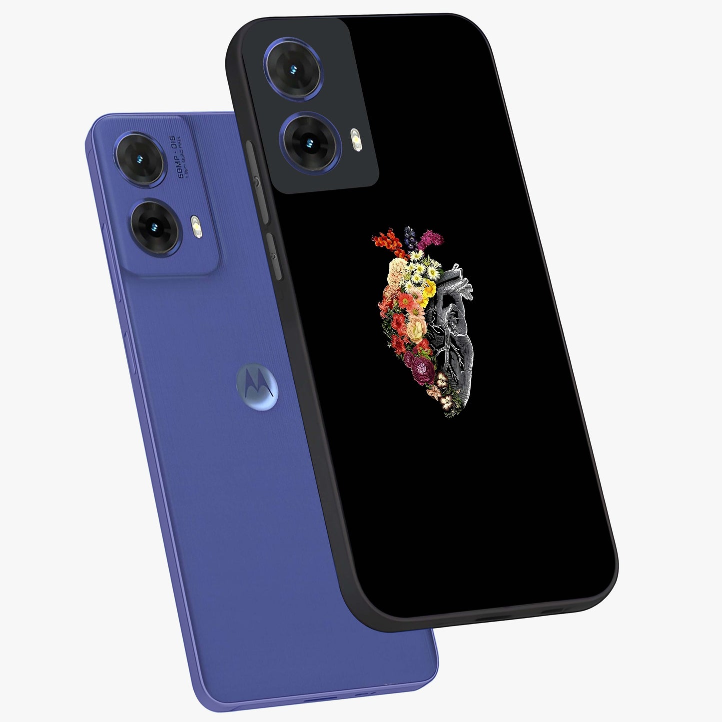 Heart With Flowers Glass Case displayed in angled mockup highlighting romantic flower design with soft aesthetic style.