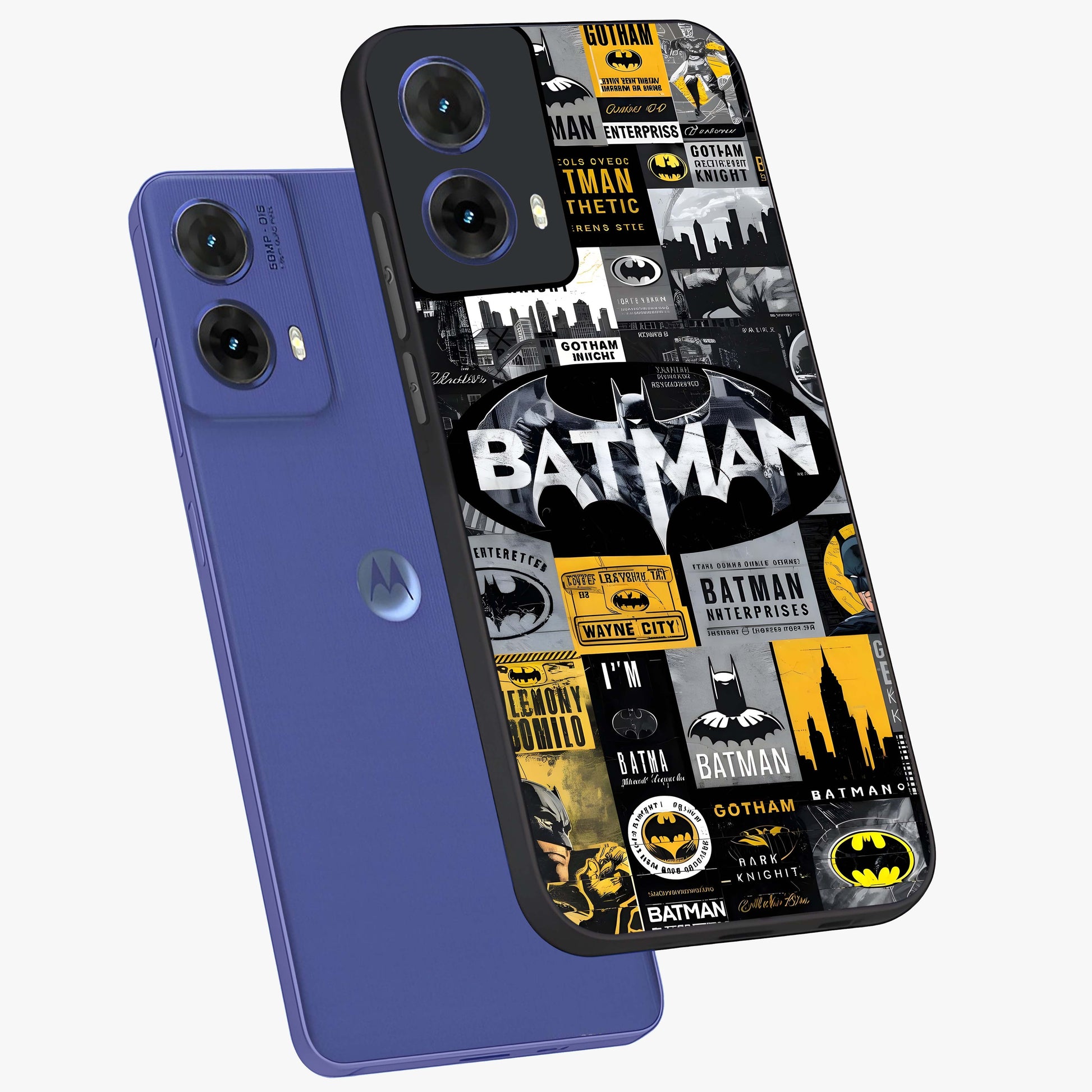 Knight Gotham Rise Glass Case displayed in angled mockup highlighting powerful knight silhouette design with dramatic aesthetic.