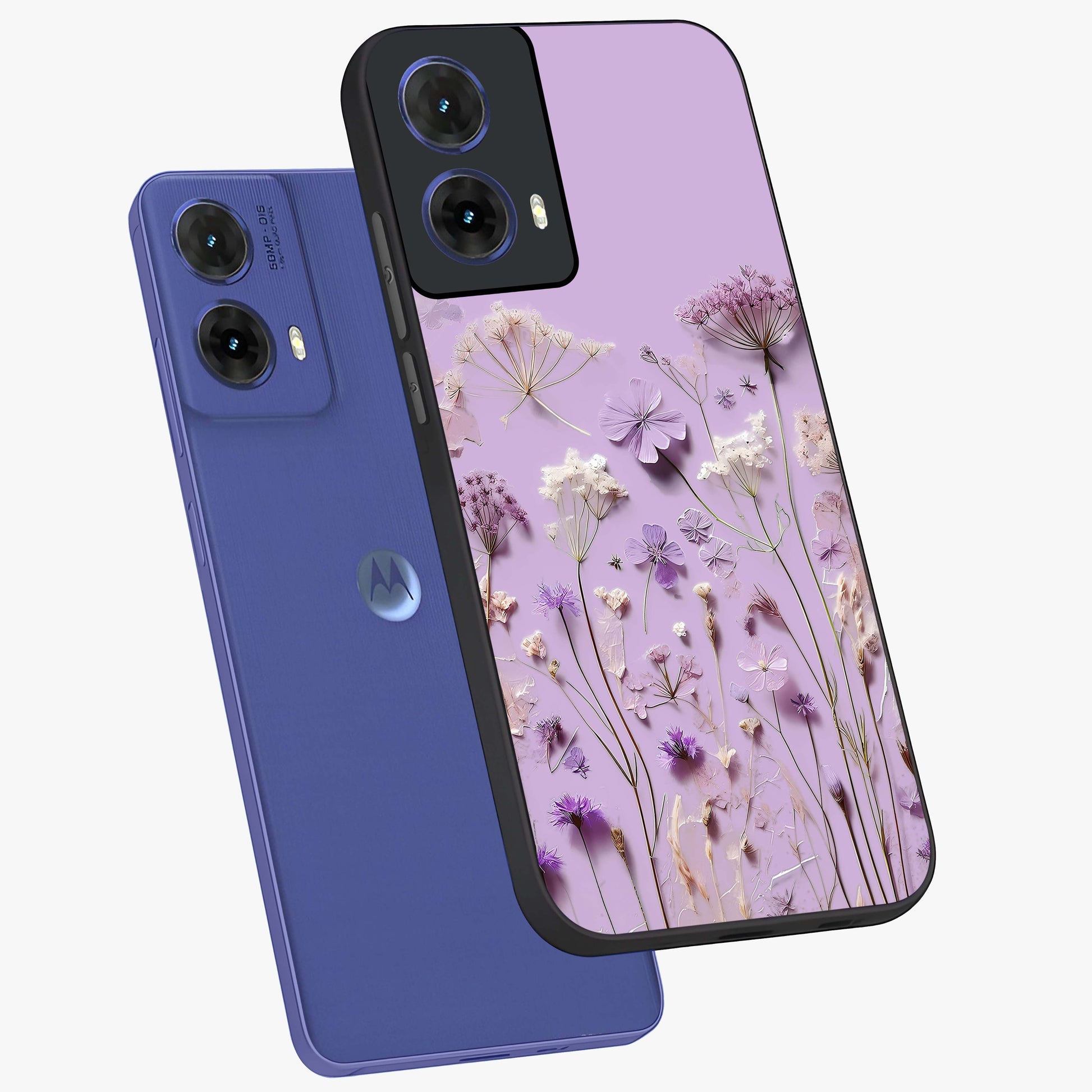Lavender Blossom Dream Glass Case displayed in angled mockup highlighting dreamy lavender flower design with calming aesthetic style.