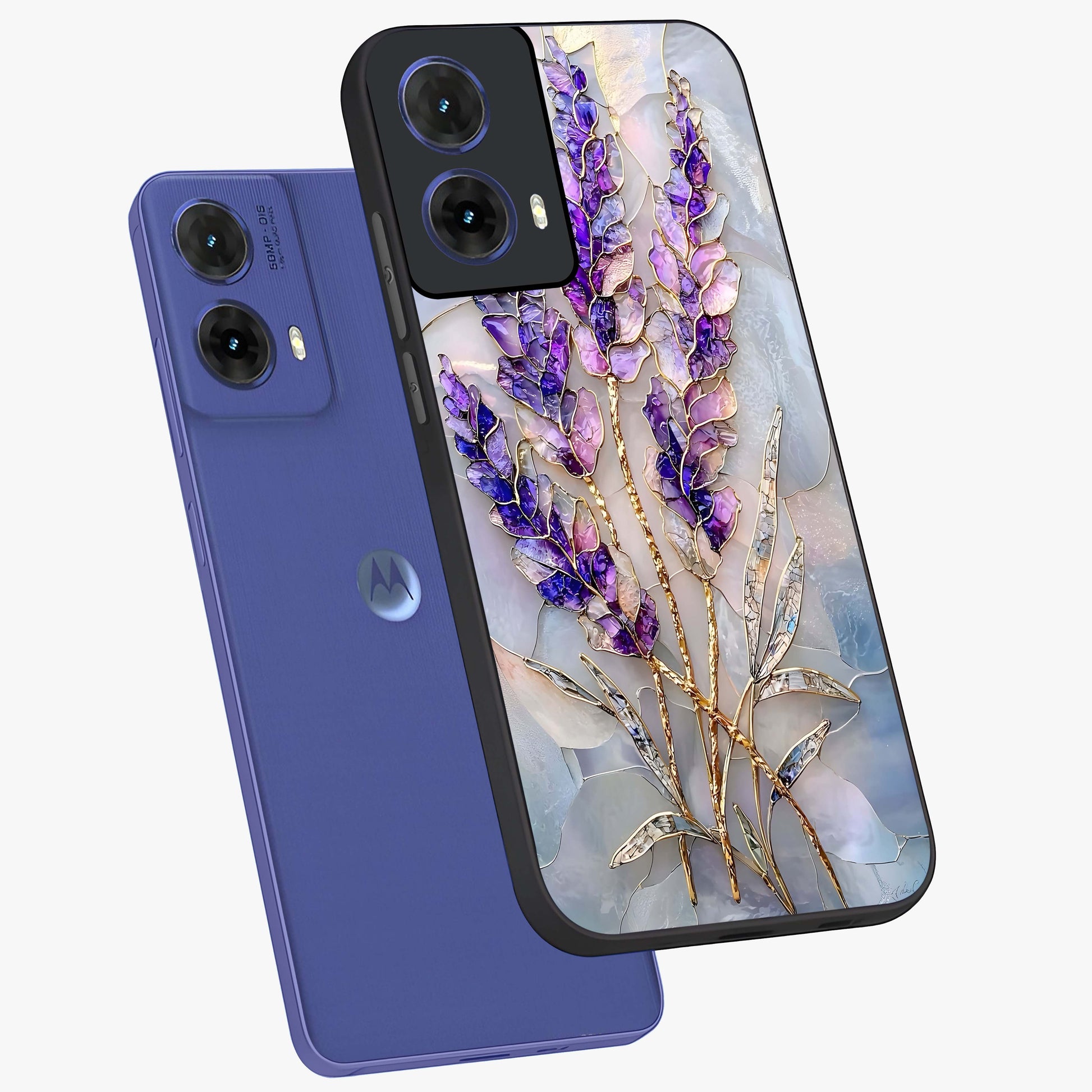 Lavender Dream Glow Glass Case displayed in angled mockup highlighting dreamy purple glow design with soft artistic style.
