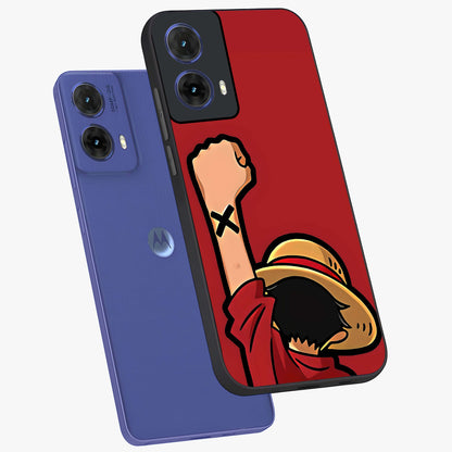 Luffy X Spirit Glass Case displayed in angled mockup highlighting powerful anime design with energetic action aesthetic.
