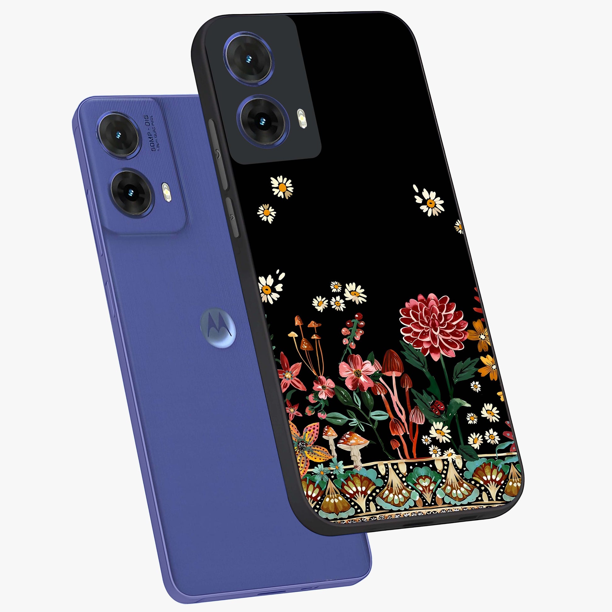 Midnight Bloom Pattern Glass Case displayed in angled mockup highlighting elegant flower design with midnight aesthetic style.