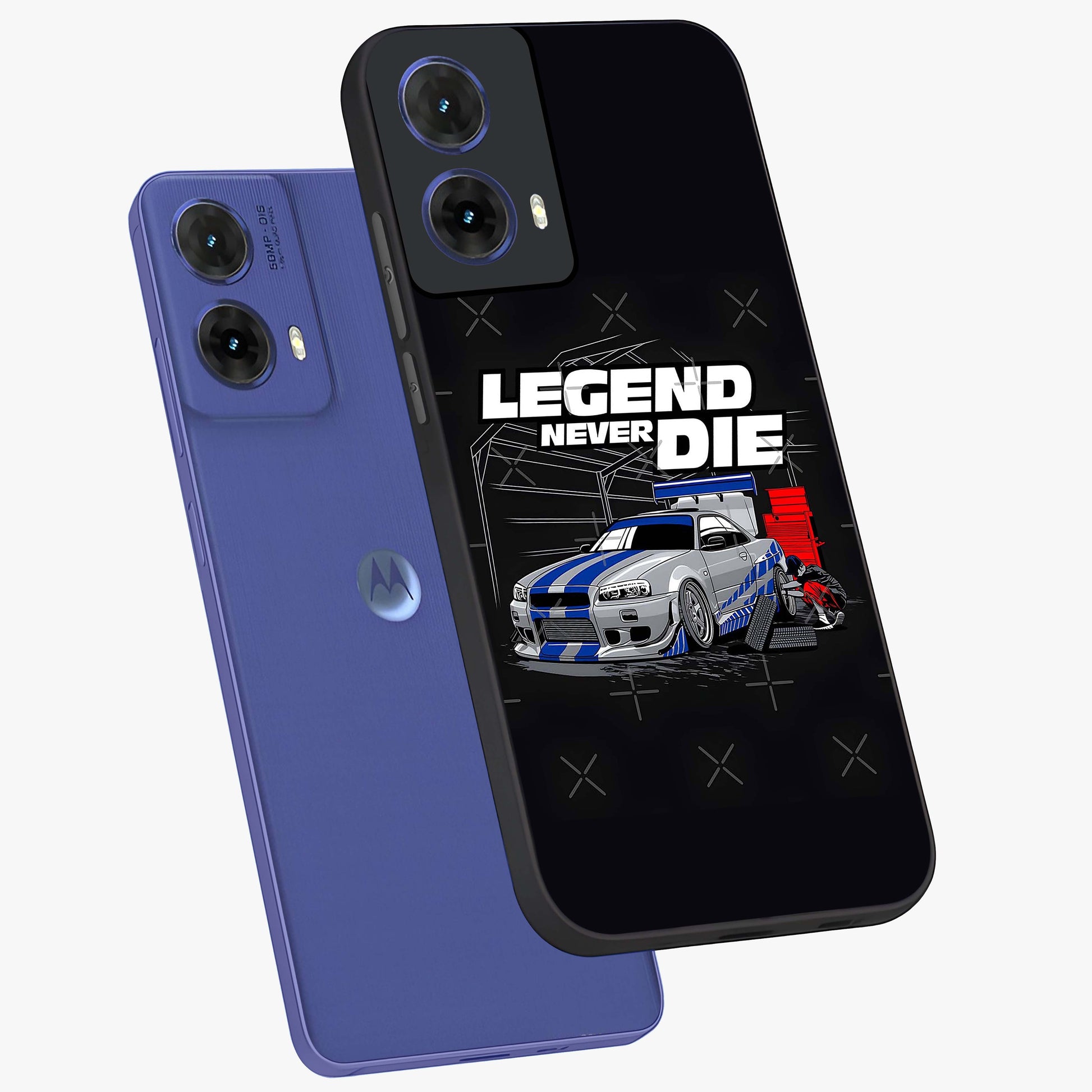 Midnight Racing Legacy Glass Case displayed in angled mockup highlighting dynamic automotive design with bold midnight aesthetic.