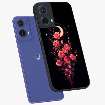 Moonlit Floral Elegance Glass Case displayed in angled mockup highlighting graceful flower design with soft moonlight aesthetic.