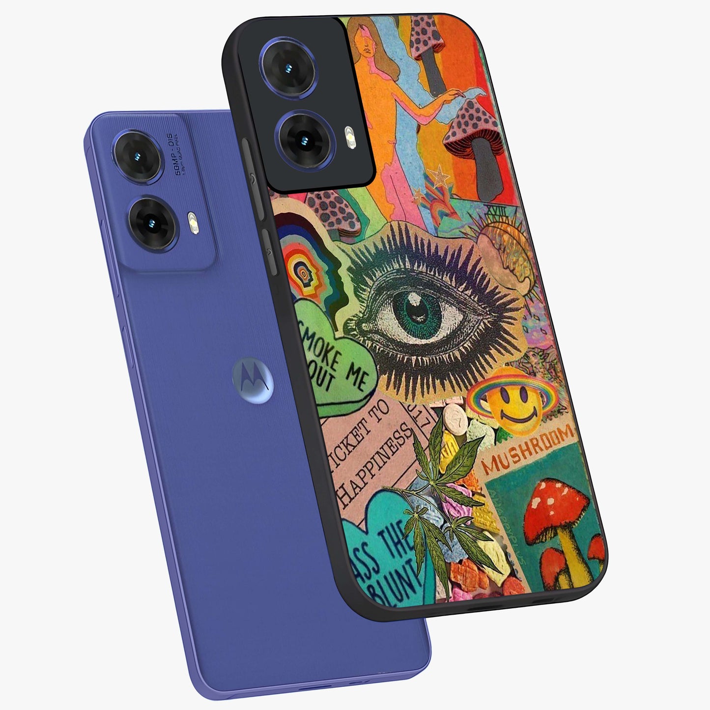 Mystic Eye Wonderland Glass Case displayed in angled mockup highlighting magical eye illustration with dreamy aesthetic.