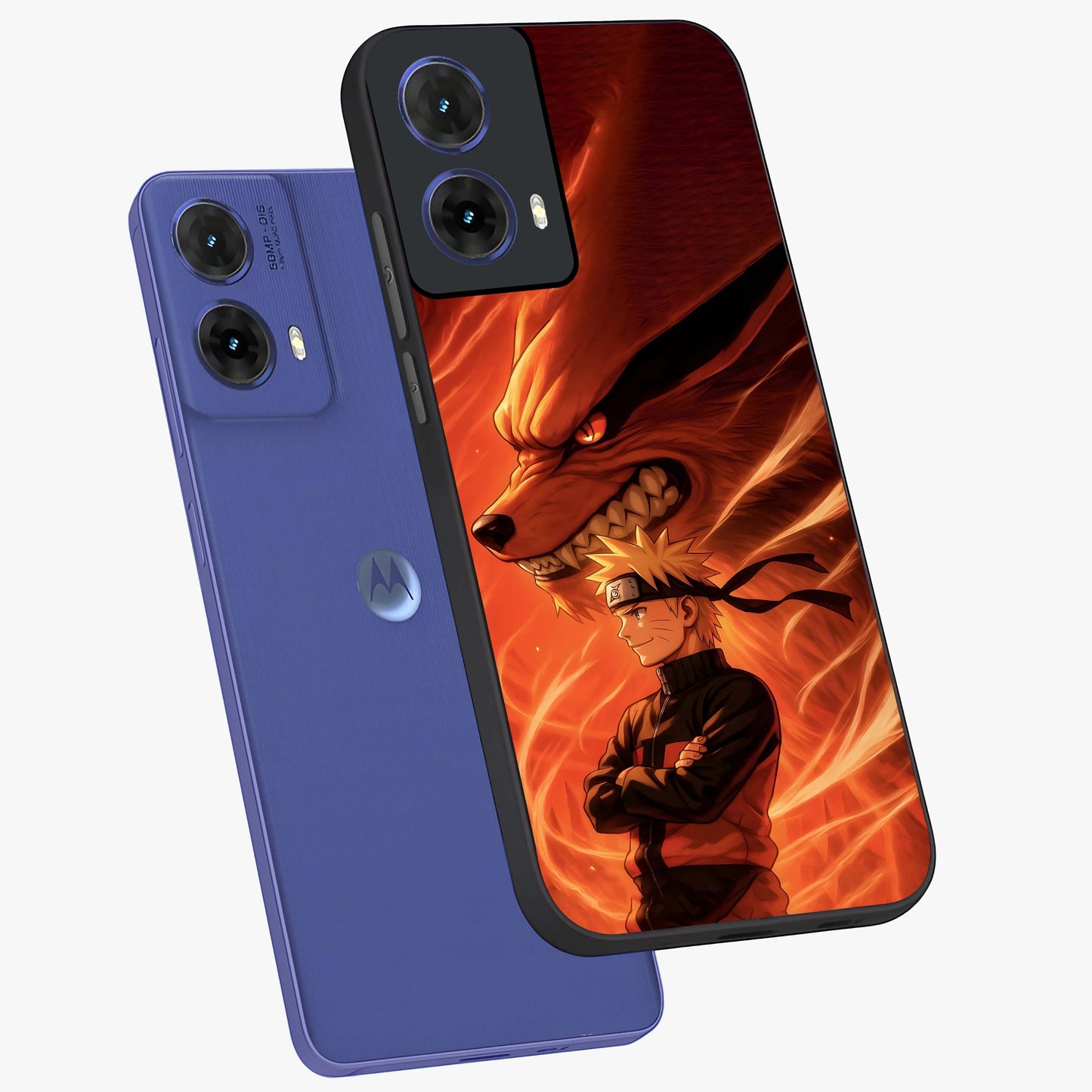 Nine Tails Legacy Glass Case displayed in angled mockup highlighting dynamic anime beast illustration with bold mystical aesthetic.