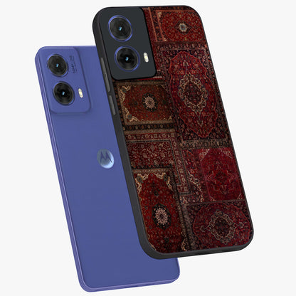 Persian Velvet Tale Glass Case displayed in angled mockup highlighting ornate textile inspired design with royal aesthetic.