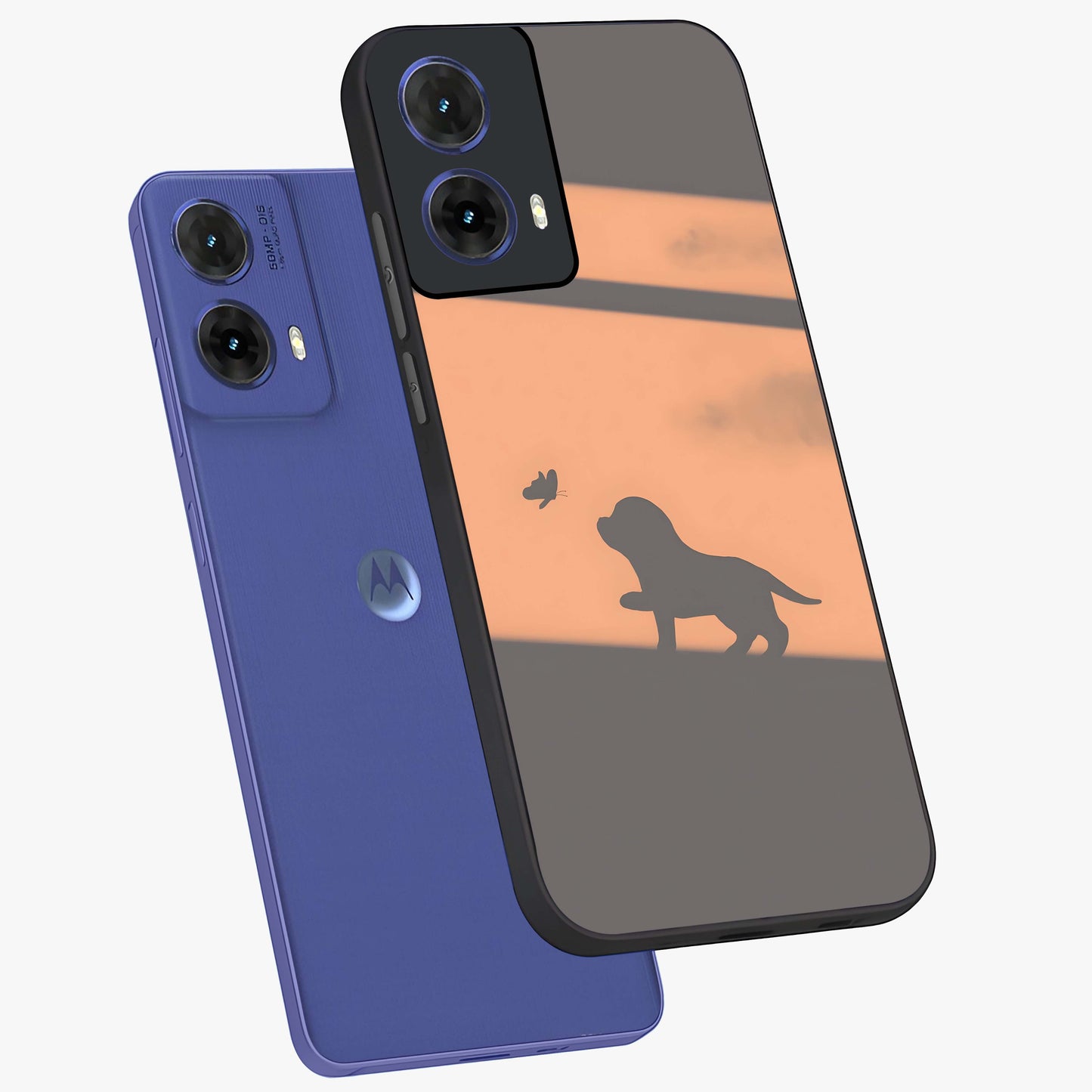 Puppy Shadow Art Glass Case displayed in angled mockup highlighting playful dog illustration with artistic shadow aesthetic.