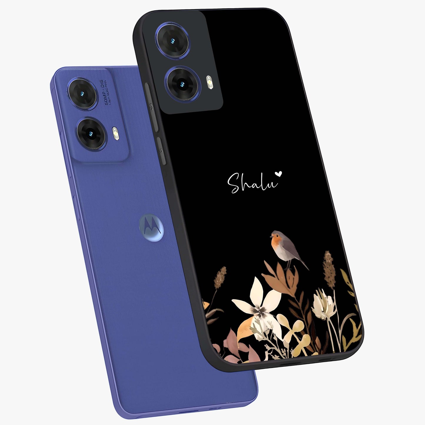 Quiet Garden Tune Custom Name Glass Case displayed in angled mockup highlighting delicate floral garden design with custom name feature.