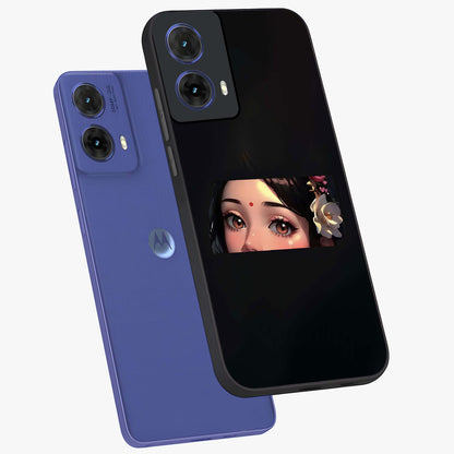 Radha Divine Embrace Glass Case displayed in angled mockup highlighting graceful spiritual illustration with divine aesthetic.