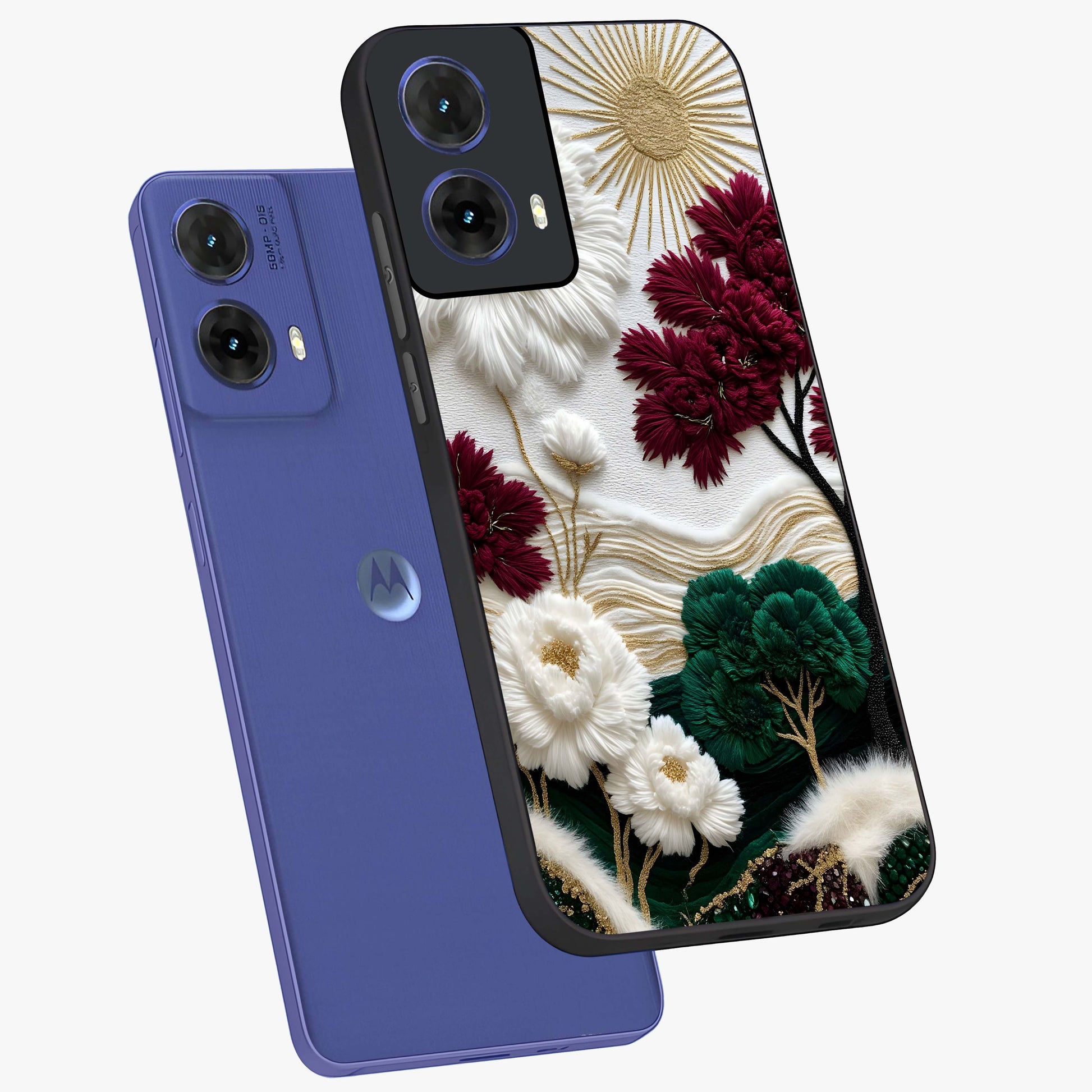 Radiant Bloom Elegance Glass Case displayed in angled mockup highlighting graceful floral design with radiant aesthetic style.