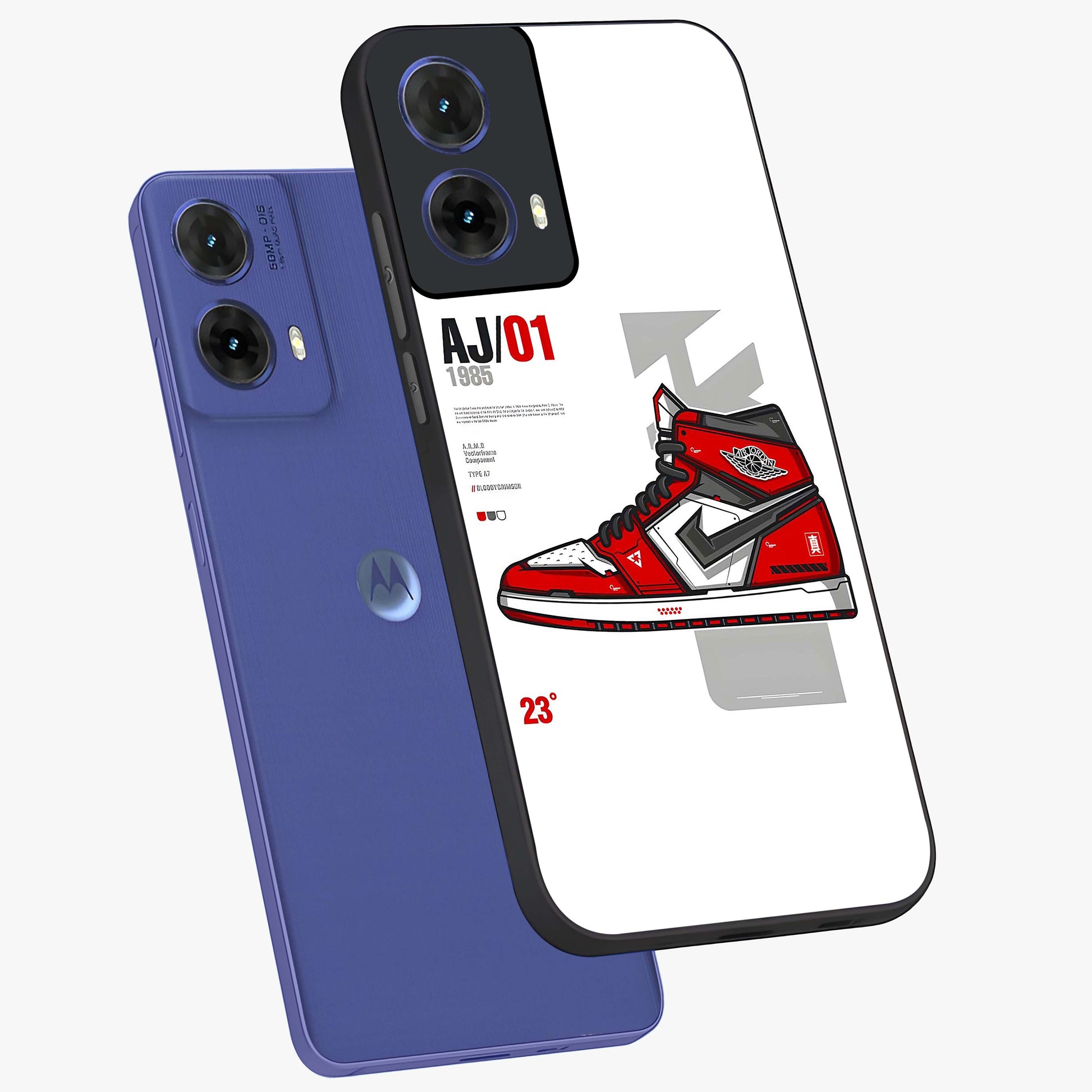 Retro Sneaker Blueprint Glass Case displayed in angled mockup highlighting detailed shoe design with sporty retro aesthetic.