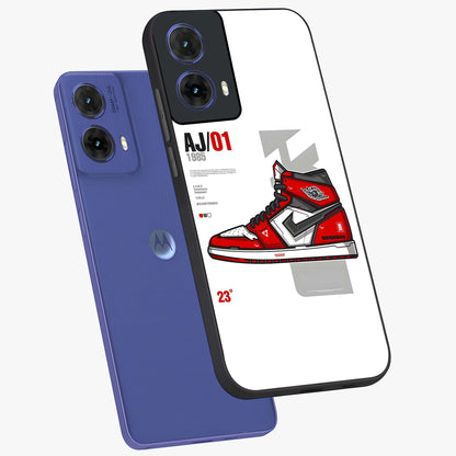 Retro Sneaker Blueprint Glass Case displayed in angled mockup highlighting detailed shoe design with sporty retro aesthetic.