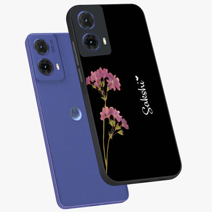 Riching Lavender Flower Custom Name Glass Case displayed in angled mockup highlighting delicate lavender flower design with custom name feature.