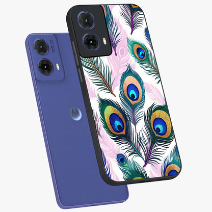 Royal Peacock Feathers Glass Case displayed in angled mockup highlighting vibrant feather pattern with regal aesthetic style.