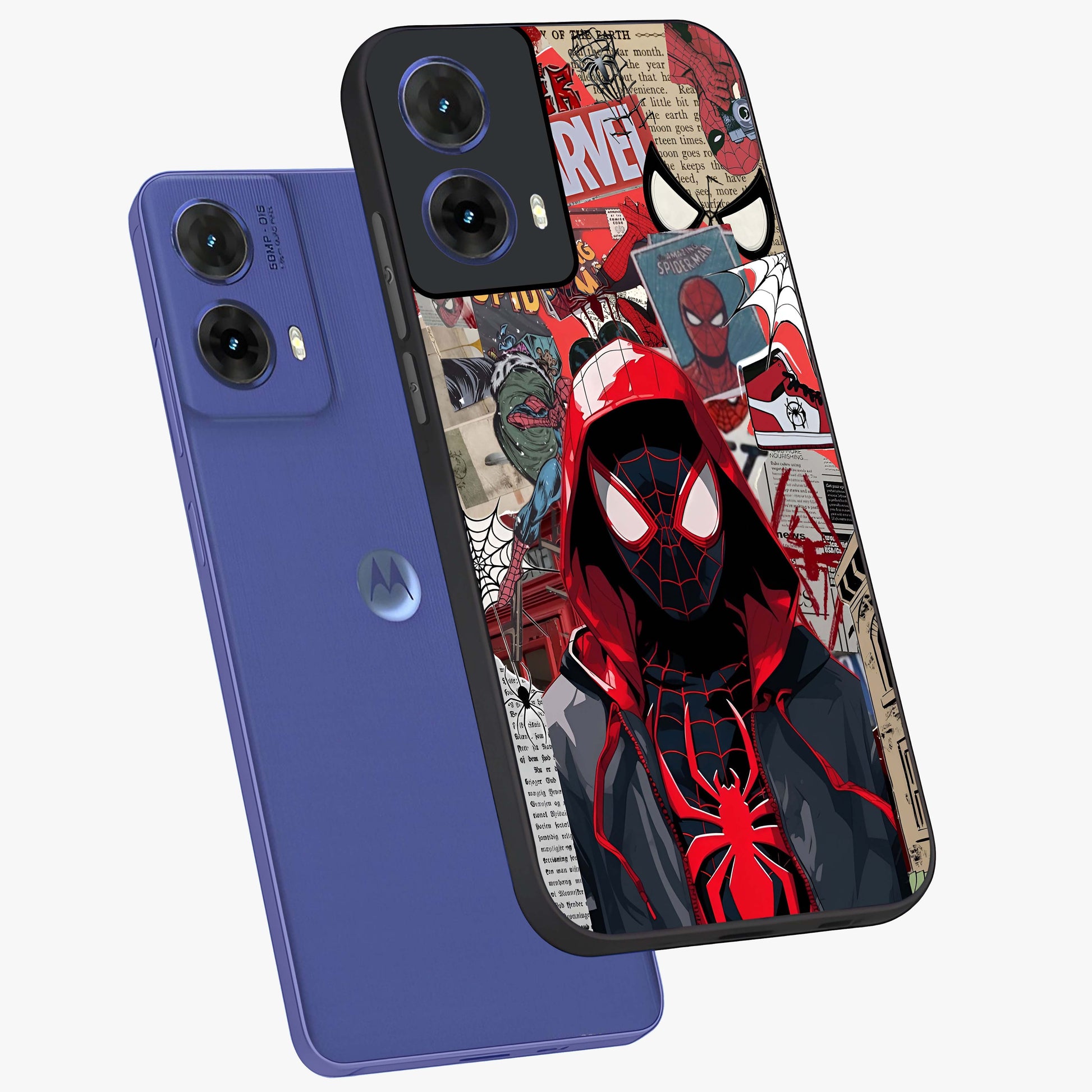 Spider Collage Street Glass Case displayed in angled mockup highlighting dynamic street style collage design with comic aesthetic.