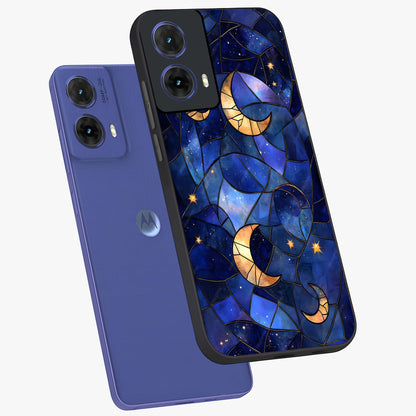 Starlit Sky Tapestry Glass Case displayed in angled mockup highlighting celestial night pattern with artistic aesthetic style.