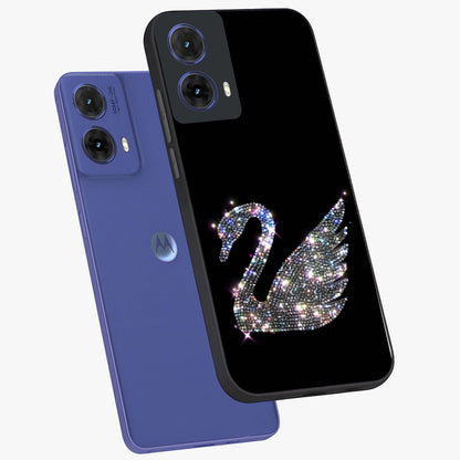Starlit Swan Grace Glass Case displayed in angled mockup highlighting elegant swan illustration with dreamy celestial aesthetic.